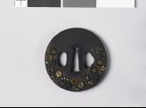 Tsuba with plum blossoms, pine needles, and dewdrops