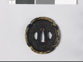 Mokkō-shaped tsuba with insects, autumn flowers, and dragons (EAX.10905)