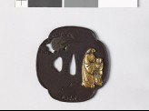 Mokkō-shaped tsuba with Chinese sage standing with his attendant in a landscape (EAX.10914)