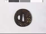 Tsuba depicting Nitta Shirō Tadatsune searching a cave