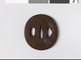 Tsuba depicting the god of luck, Jurōjin, with a picture of Mount Fuji