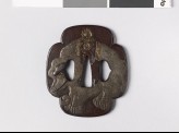 Mokkō-shaped tsuba with an elephant, chrysanthemum, and tama, or sacred jewels (EAX.10944)