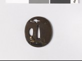 Tsuba depicting a fisherman looking at a flying cuckoo