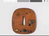 Aori-shaped tsuba with sea shells and flying birds