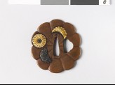 Tsuba in the form of a flower and with chrysanthemums