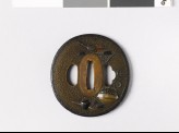 Lenticular tsuba with tea ceremony utensils