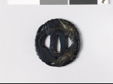 Tsuba in the form of three kiri, or paulownia leaves, and crickets (EAX.10974)