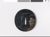 Tsuba depicting an armed warrior standing by the sea