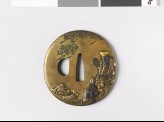 Tsuba depicting Takeshiuchi-no-Sukune receiving gems from a demon