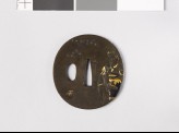 Tsuba depicting the Three Sake Tasters around a wine jar (EAX.11010)