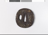 Tsuba depicting the god Fudō standing in a landscape