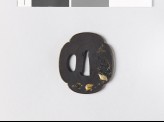 Mokkō-shaped tsuba with lespedeza plants and quail (EAX.11048)