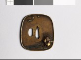 Aori-shaped tsuba depicting a fisherman on a riverbank (EAX.11057)