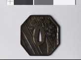 Octagonal tsuba with pine trees in driving rain (EAX.11063)