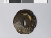 Mokkō-shaped tsuba with peony flower and butterflies