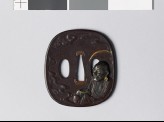 Tsuba depicting Handaka Sonja, a disciple of Buddha, holding a begging bowl (EAX.11071)