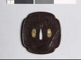 Mokkō-shaped tsuba with fly whisk and cherry blossoms (EAX.11096)