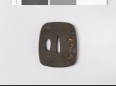 Aori-shaped tsuba depicting a fisherman with his cormorant (EAX.11112)