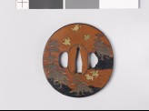 Tsuba depicting birds flying above Matsushima