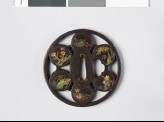 Round tsuba with trees and flowers