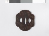 Mokkō-shaped tsuba with cherry blosoms and leaves