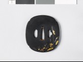 Mokkō-shaped tsuba with water lilies and a tree frog (EAX.11224)