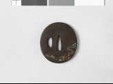 Tsuba with an inrō, tobacco pouch, netsuke, ojime, and fan