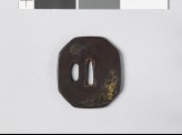 Octagonal tsuba depicting a wild boar sleeping in a landscape