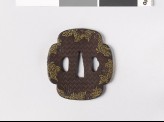 Mokkō-shaped tsuba with clematis flowers and karakusa, or scrolling plant pattern (EAX.11234)