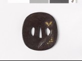 Tsuba with loquat leaves, fruit, and a wasp (EAX.11246)