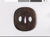 Tsuba with dragonfly, praying mantis, wheel, and waves