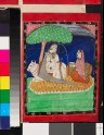 Two deities sitting with a bull under a tree