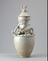 White ware funerary vase and lid with a dragon and bird