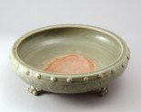 Greenware narcissus bowl with animal mask feet and begonia decoration