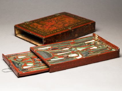 Tool kit depicting the Holy Familyoblique, box with drawers 1 and 2, open