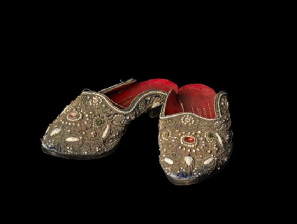 Pair of woman's ceremonial embroidered slippersoblique