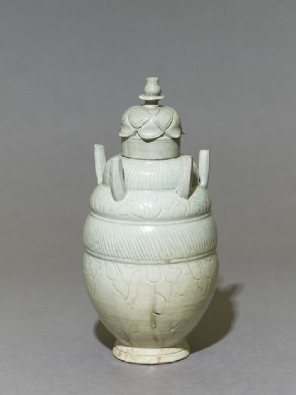 Greenware burial vase with lid in the form of a lotusoblique