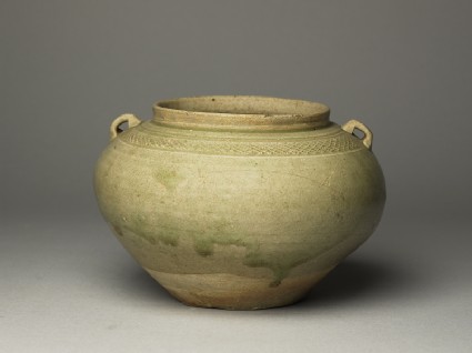 Greenware guan, or jar, with loop handlesoblique