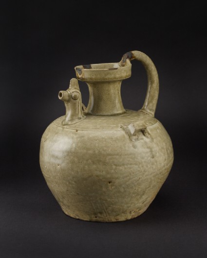 Greenware ewer with chicken head spoutoblique