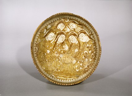 Bowl with seated figures by a streamtop