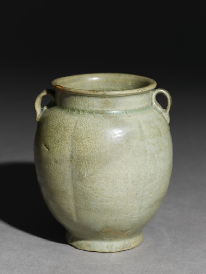 Greenware six-lobed jar with petalsoblique