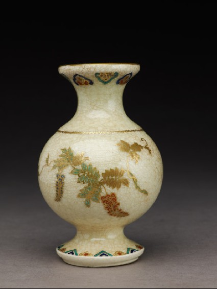 Satsuma vase with flowers and geometric patternsfront