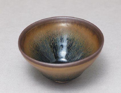 Black ware tea bowl with 'hare's fur' glazesoblique