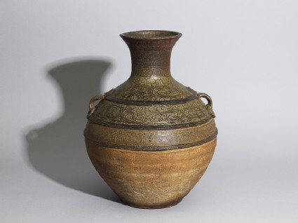 Greenware wine vessel, or hu, with serpent-like decorationoblique