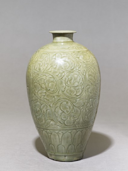 Greenware meiping, or plum blossom, vase with peony scroll decorationside