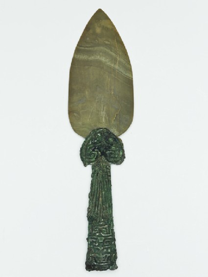 Jade spearhead in a bronze haftside