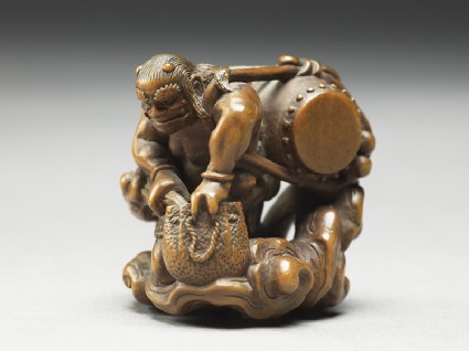 Netsuke in the form of Raiden, the god of thunderside