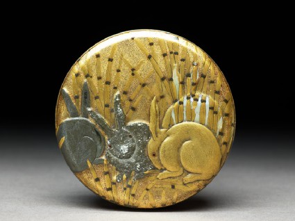 Kōgō, or incense box, with hare amid tokusa grasstop