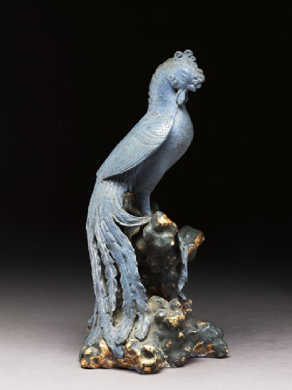 Blue Bizen ware figure of a phoenixside