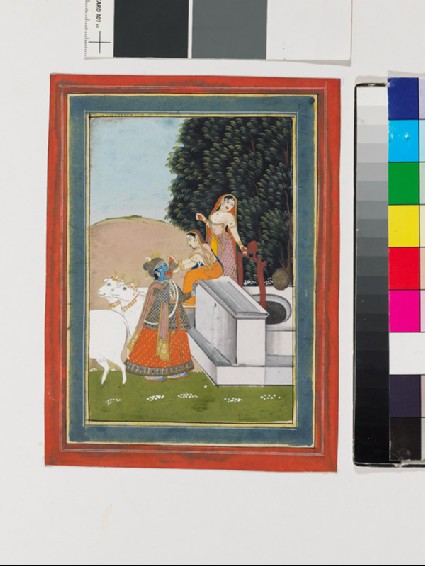 Women giving drink to Krishna at a wellfront